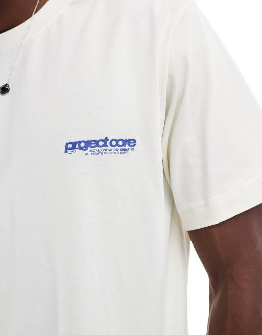 Jack & Jones - Offwhite og oversized T-shirt med "Project Core"-print, 3 af 4