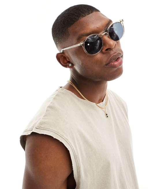 Jack & Jones – Okrągłe okulary przeciwsłoneczne z przezroczystymi oprawkami