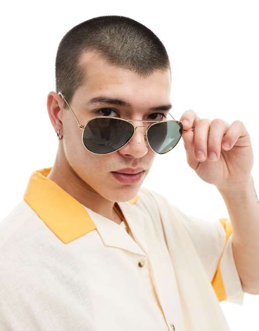 Jack & Jones – Okulary przeciwsłoneczne typu aviator z oprawkami w kolorze złotym