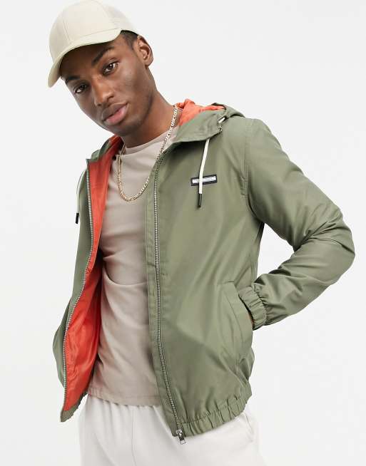 Jack & Jones – Olivgrön jacka med dragkedja och kontrasterande foder