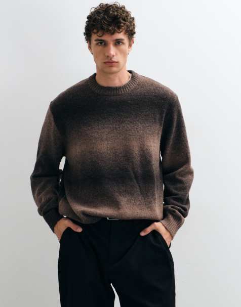 Jack & Jones ombre crew neck jumper in brown and beige - view 1