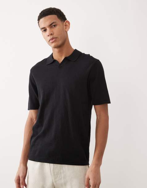 Jack & Jones open collar knit polo shirt in black - view 1