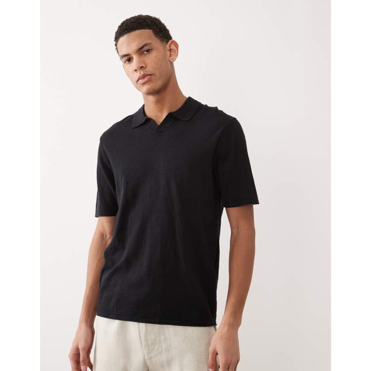 Jack & Jones open collar knit polo shirt in black | ASOS