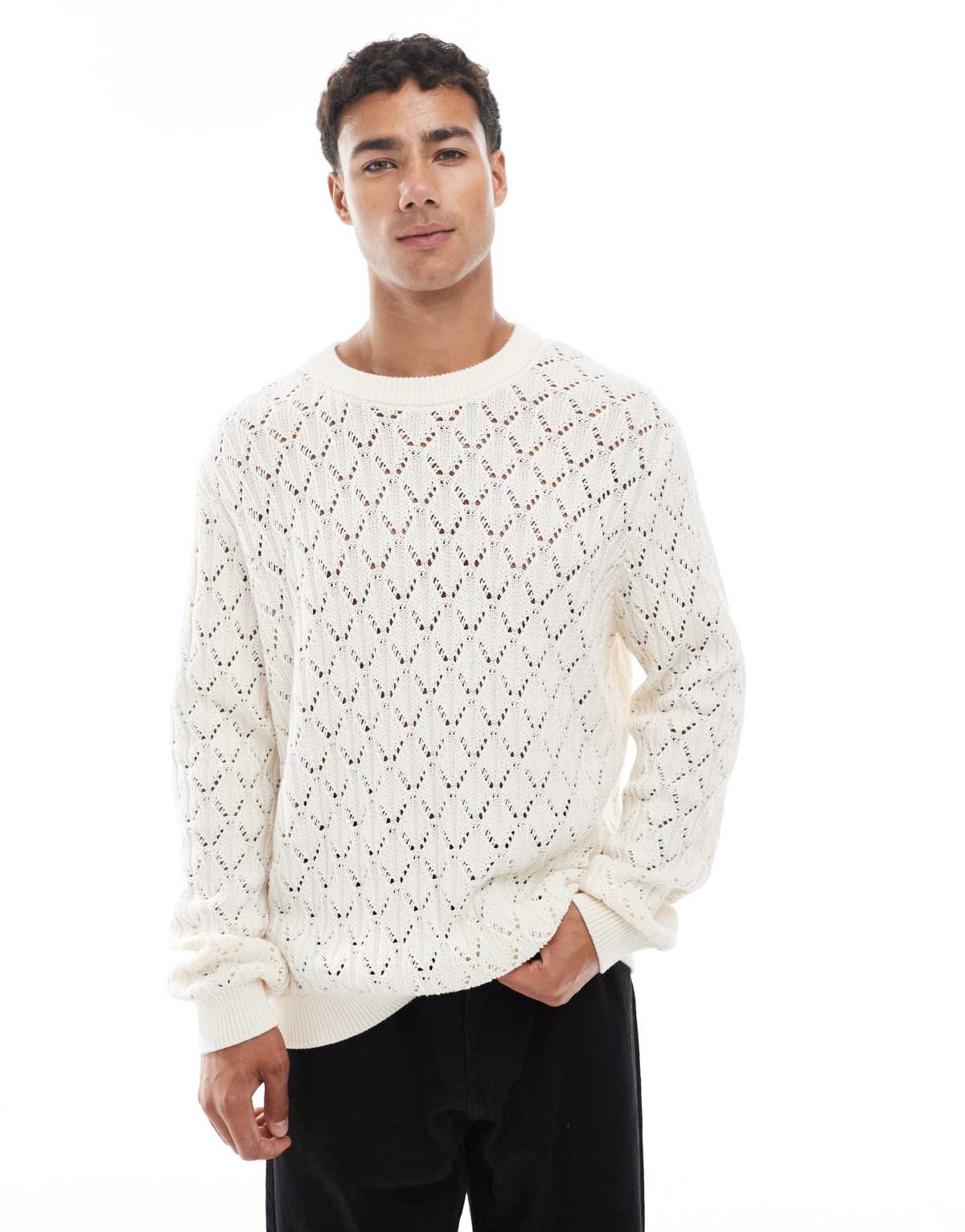 Jack & Jones open knit jumper in cream