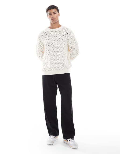 Jack & Jones open knit jumper in cream, 5 of 5