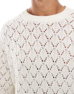 Jack & Jones Open Knit Sweater In White