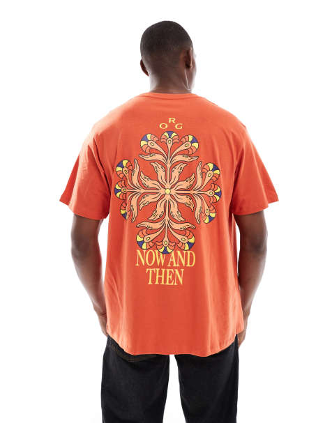 Jack & Jones – Orange t-shirt med stort "Now and Then"-tryck baktill - view 1