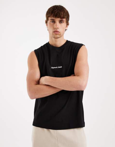 Jack & Jones orginals front logo vest in black - view 1