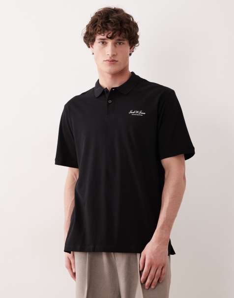 Jack & Jones orginals logo polo shirt in black - view 1