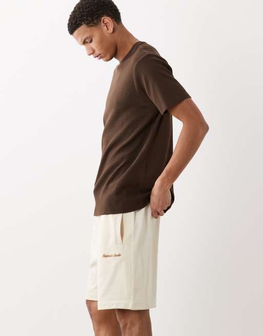Jack & Jones orginals logo sweat short in off white, 3 of 5