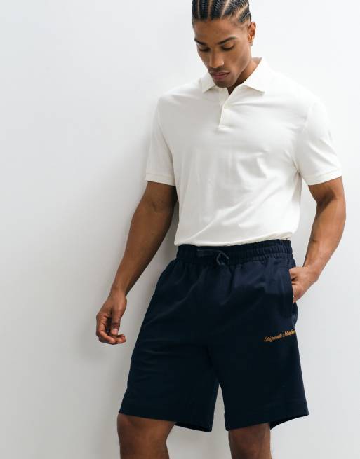 Jack & Jones orginals logo sweat shorts in navy, 4 of 9