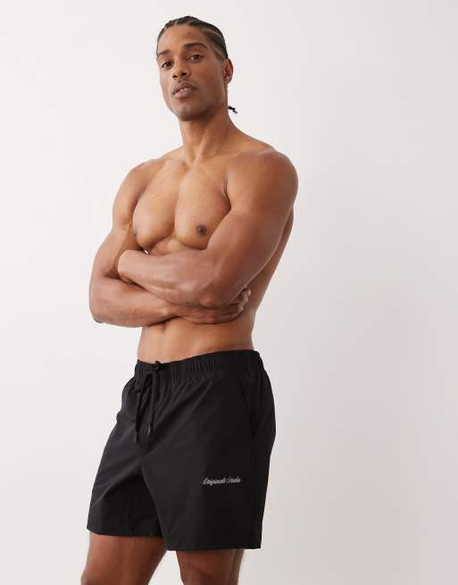 Jack & Jones orginals logo swim shorts in black, 3 of 5