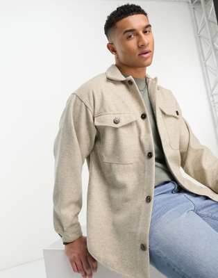 Jack & Jones Original brushed textured overshirt in oatmeal