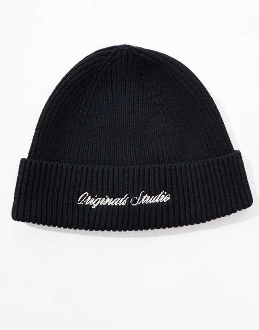 Jack & Jones – Original Studio – Czarna prążkowana czapka beanie z haftowanym napisem, 2 z 3