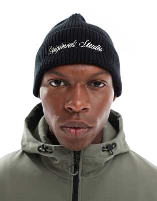 Jack & Jones Jack & Jones original studio embroided rib beanie in black