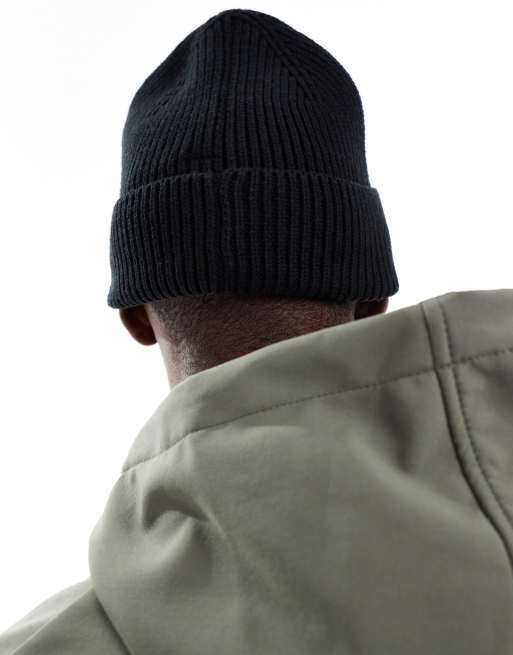 Jack & Jones original studio embroidered rib beanie in black, 3 of 3