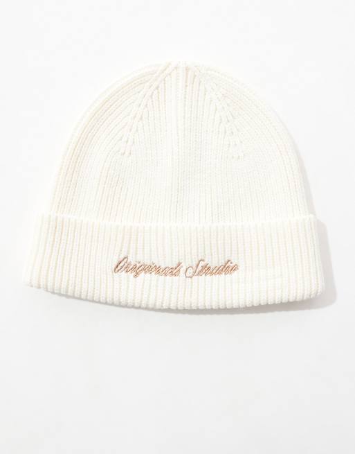 Jack & Jones – Original Studio – Gräddvit, ribbad mössa med broderi, 3 av 3