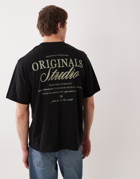 Jack & Jones - Original Studio - T-shirt oversize nera e salvia con scritta stampata sul retro - view 1