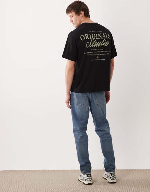 Jack & Jones original studios oversized t-shirt with script back print in black and sage, 2 of 5