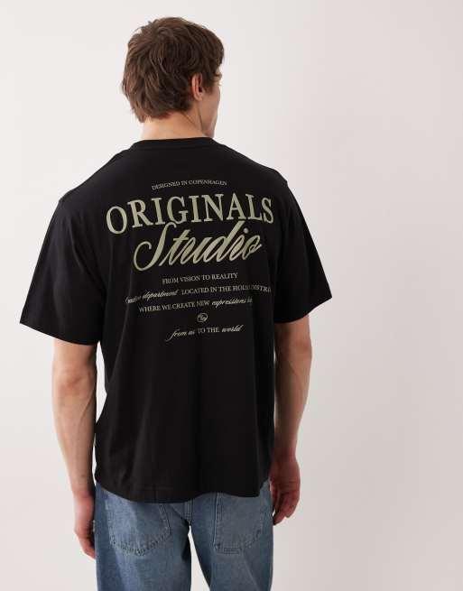 Jack & Jones - Original Studios - Sort/salviegrøn oversized T-shirt med tekstprint på ryggen