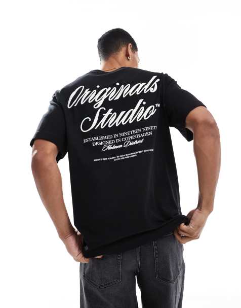 Jack & Jones – Original Studios – Svart t-shirt i oversize med texttryck baktill - view 1