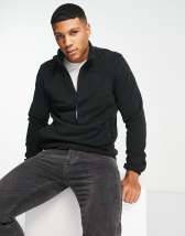 Jack & Jones Originals teddy borg zip up jacket in navy