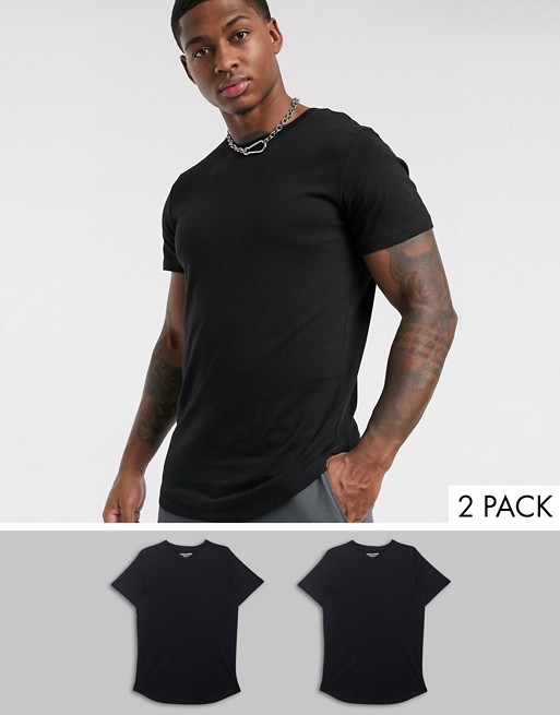 Jack & Jones Originals 2 pack curved hem t-shirt in black