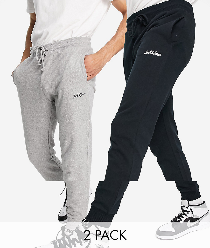 Jack & Jones Originals 2 pack logo sweatpants in black & gray-Multi