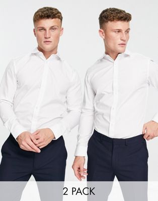 Jack & Jones Originals 2 pack smart shirt in white