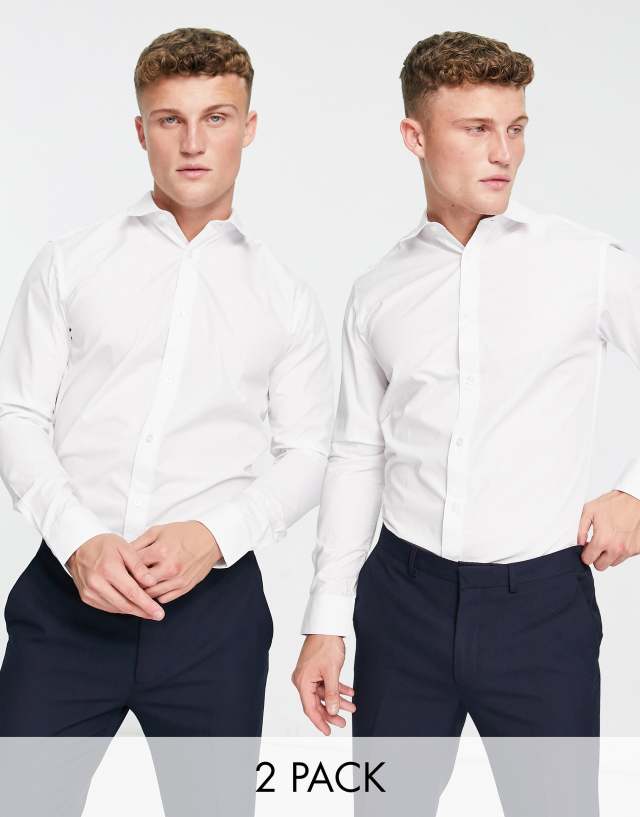 Jack & Jones Originals 2-pack smart shirts in white