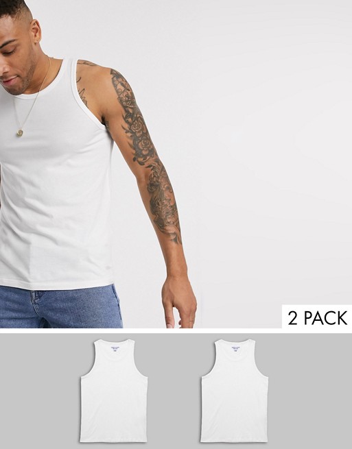 Jack & Jones Originals 2 pack vest in white