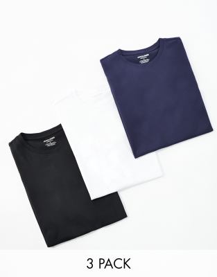 Jack & Jones Originals 3 pack curve longline t-shirt in white/navy/black-Multi