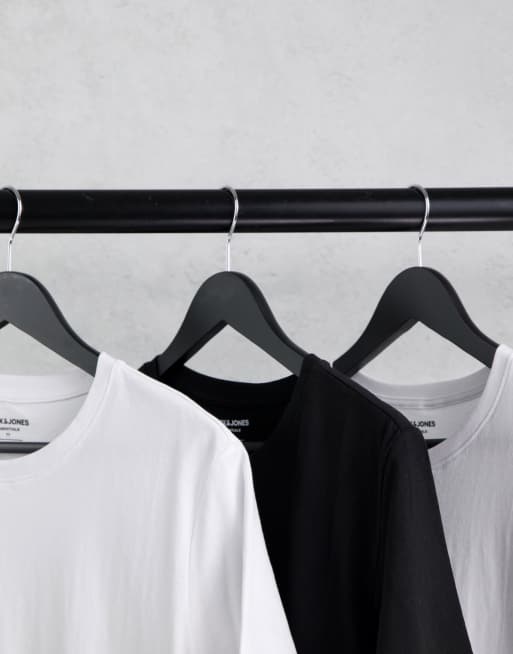Jack & Jones Originals 3 pack curve longline t-shirt in white/white/black, 3 of 4