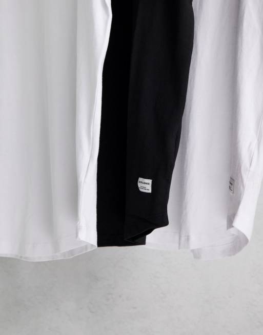 Jack & Jones Originals 3 pack curve longline t-shirt in white/white/black, 4 of 4