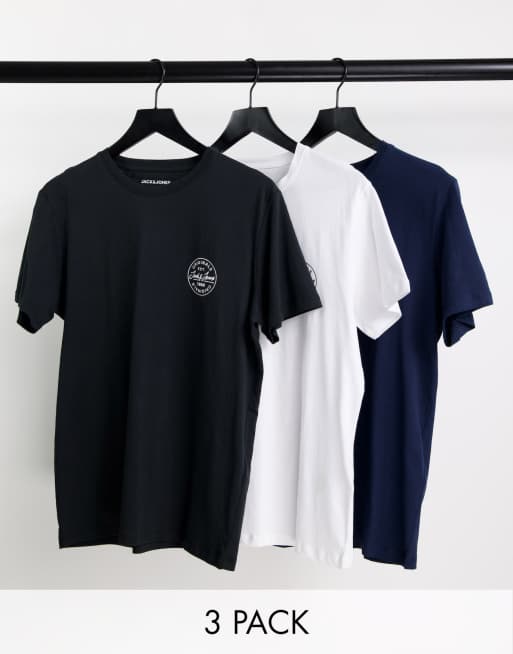 Jack & Jones Originals 3 pack logo t-shirt in multi