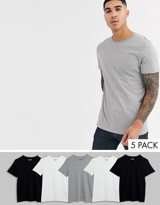 Jack & Jones Originals 5 pack t-shirt in multi