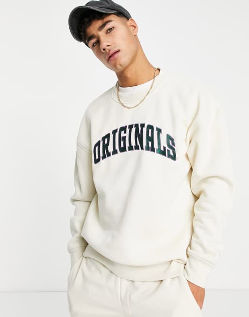 Jack & Jones – Originals Athl Club – Beigefärgat mysset med sweatshirt och mjukisbyxor i cargostil