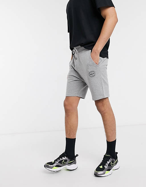 Jack & Jones Originals badge logo jersey shorts in grey | ASOS