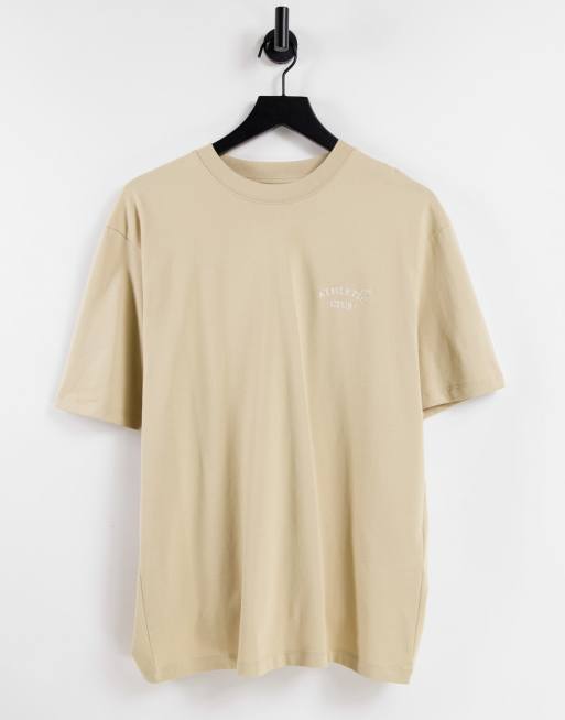 Jack & Jones Originals – Beżowy luźny T-shirt z nadrukiem na piersi