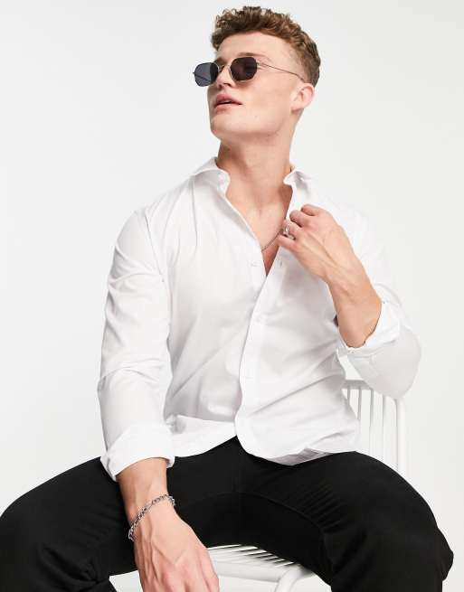 Jack & Jones Originals – Biała koszula z długimi rękawami z elastycznej bawełny