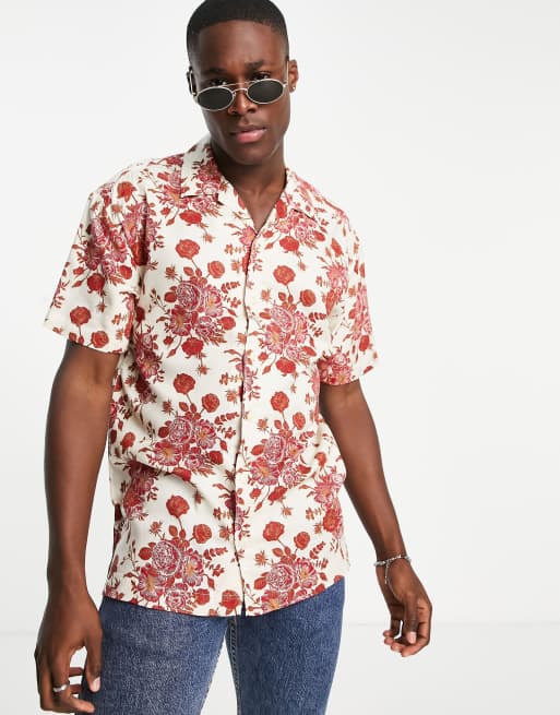 Jack & Jones Originals – Biała koszula z kołnierzykiem kubańskim i znakami kanji