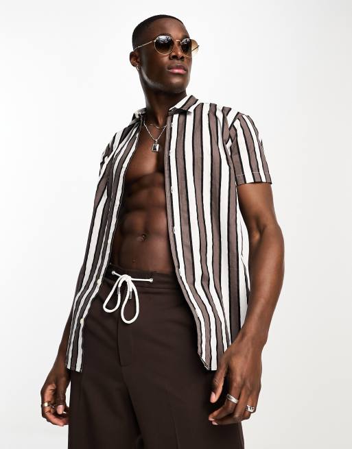 Jack & Jones Originals – Biało-brązowa koszula w pasy z krótkimi rękawami 