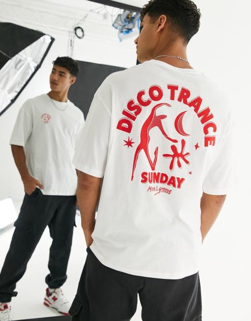 Jack & Jones Originals – Biały T-shirt oversize z nadrukiem z motywem disco na plecach