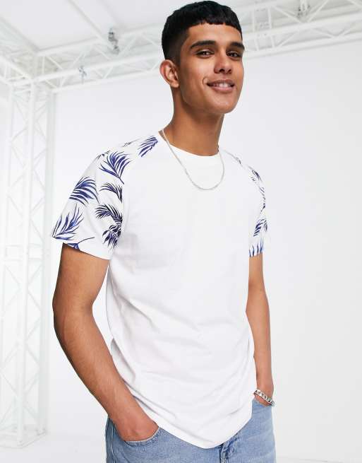 Jack & Jones Originals – Biały T-shirt z raglanowymi rękawami w kwiaty