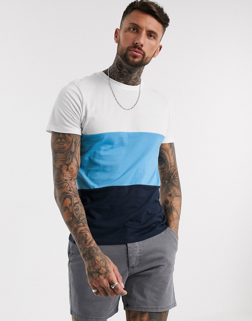 Jack & Jones – Originals – Blå t-shirt med färgblock-Marinblå