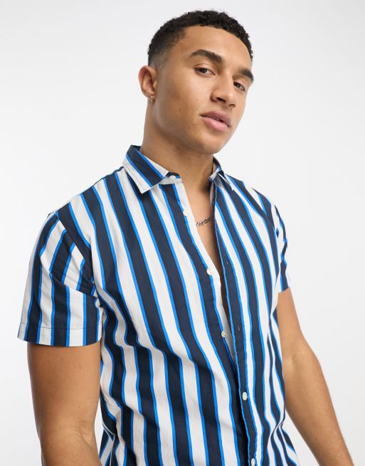 Jack & Jones Originals bold stripe short sleeve shirt in navy and white