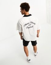 ASOS DESIGN relaxed revere satin bowling shirt with chest