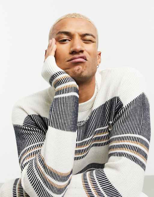 Jack & Jones Originals boxy sweater in stripe oatmeal ASOS