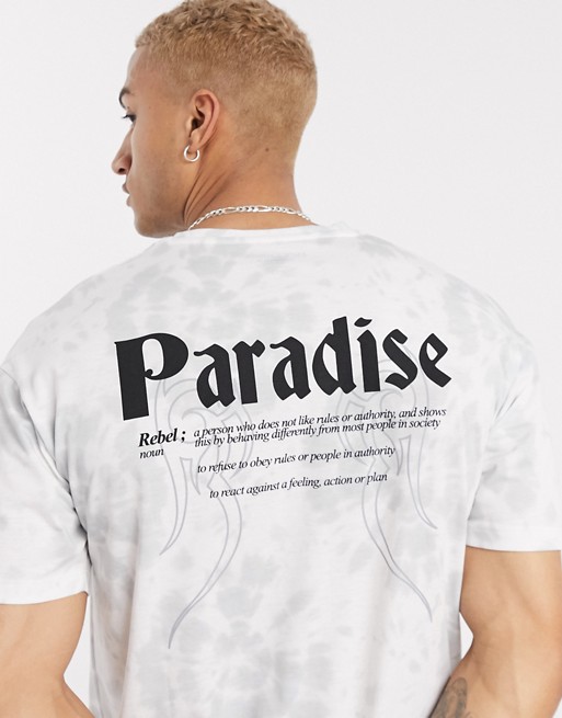 Jack & Jones Originals boxy tie dye t-shirt with paradise back print in white