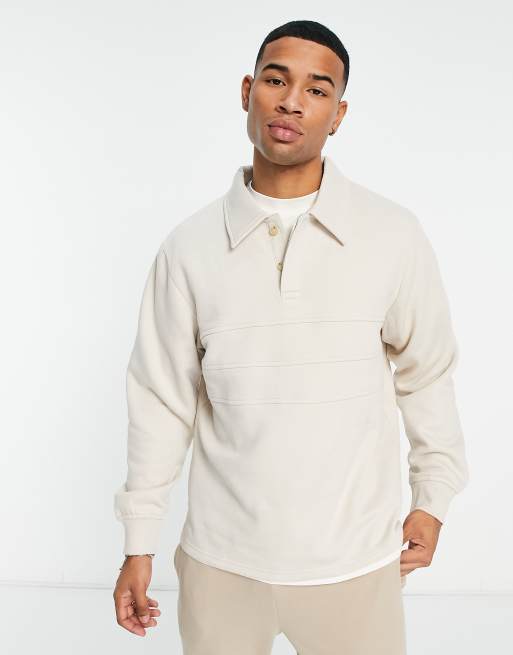 Jack & Jones Originals button through polo sweatshirt in ecru | ASOS